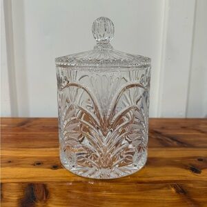 Vintage Crystal Clear Industries Madrid Crystal Biscuit Jar w/ Lid